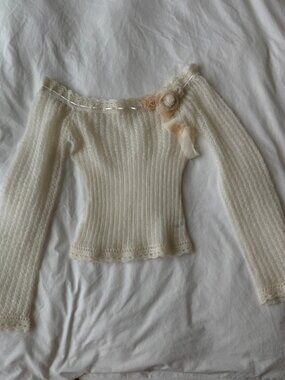 Mirror palais Little Lamb Knit sweater - Cream long sleeve top with flower detai